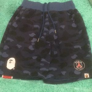 Blue camo shorts.